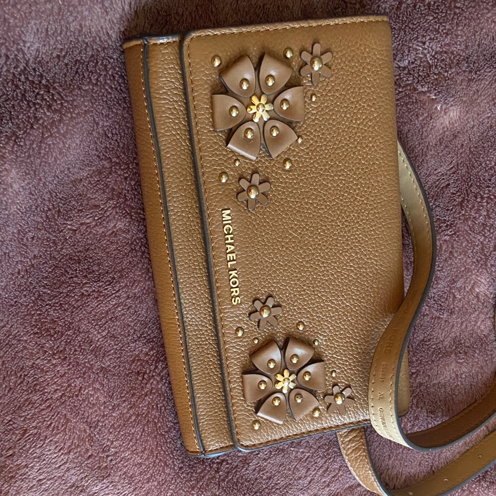 Michael Kors Tan Floral Wrist clutch bag